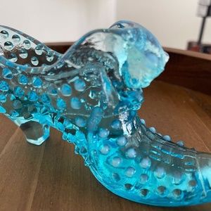 Fenton Glass blue opalescent hobnail glass shoe.